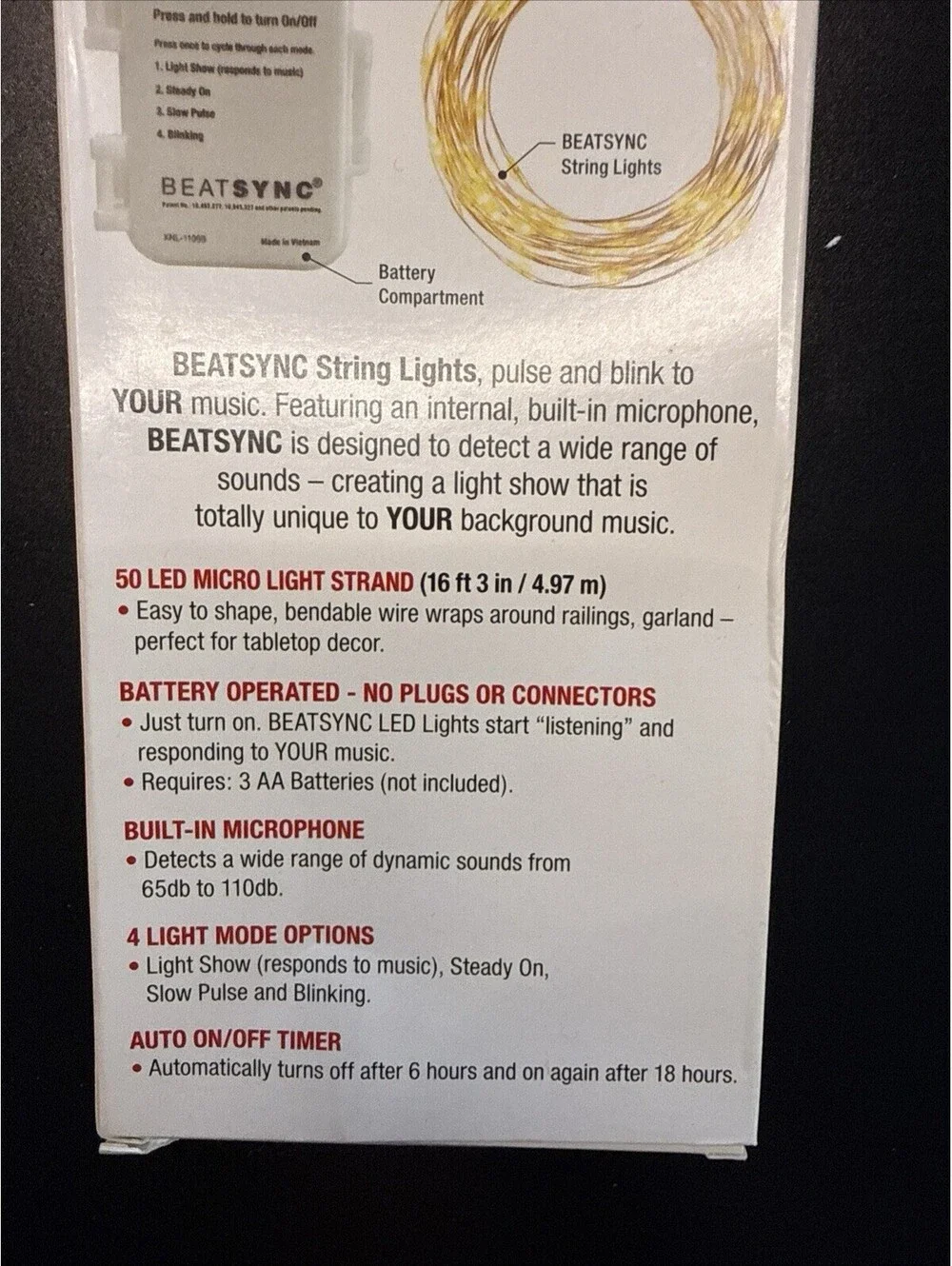 Beatsync 50 Warm White LED Sound Activated Mini Lights Sync to Your Music NEW